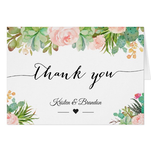 Rustic Succulent Cactus Floral Wedding Thank You Card