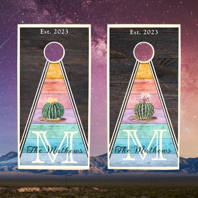 Rustic Succulent Cactus Pastel Rainbow Wood Grain  Cornhole Set (Creator Uploaded)