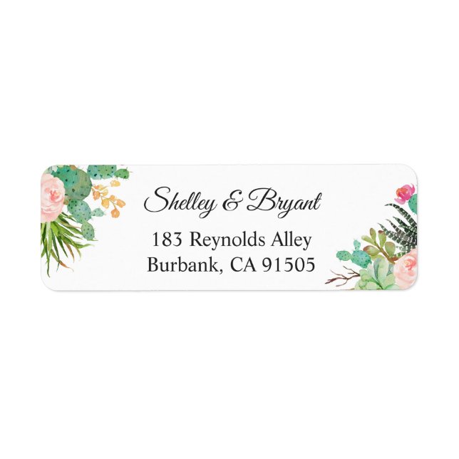 Rustic Succulent Cactus Plants Floral Wedding Label (Front)