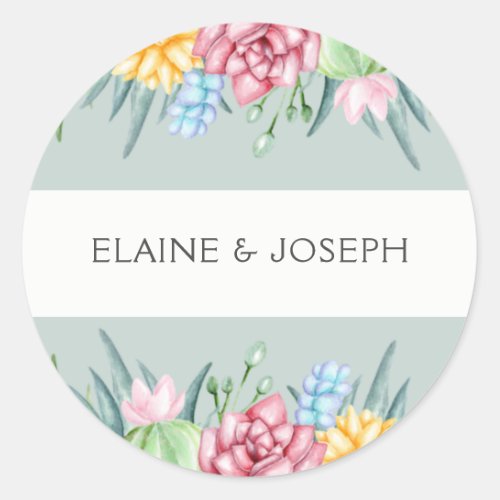 Rustic Succulent Cactus Rose Floral Classic Round Sticker