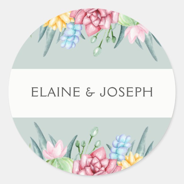 Rustic Succulent Cactus Rose Floral Classic Round Sticker (Front)
