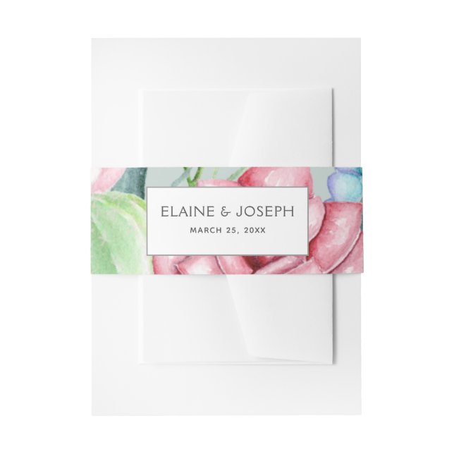 Rustic Succulent Cactus Rose Floral Invitation Belly Band (Front Example)