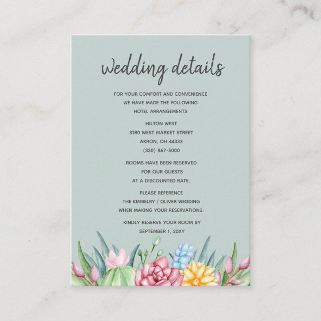 Rustic Succulent Cactus Rose Floral Wedding Enclosure Card (Front)