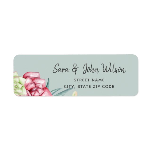 Rustic Succulent Cactus Rose Floral Wedding Label (Front)