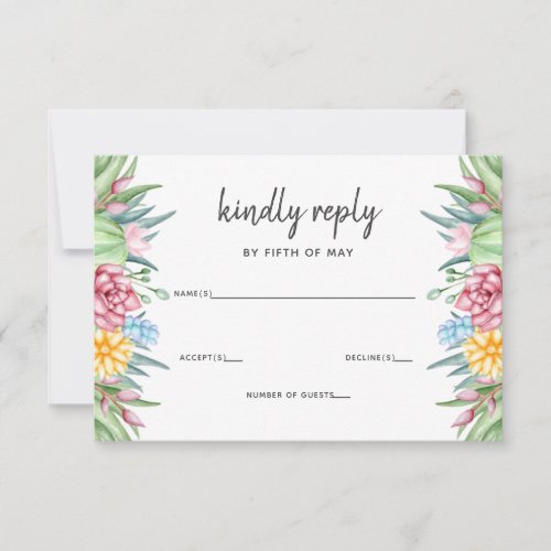 Rustic Succulent Cactus Rose Floral Wedding RSVP Card