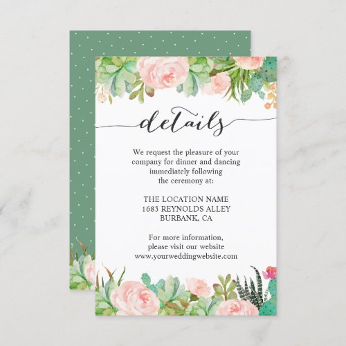 Rustic Succulent Cactus Wedding Reception Details Invitation - Rustic Succulent Cactus Wedding Reception Details Insert Card. 
(1) For further customization, please click the "customize further" link and use our design tool to modify this template. 
(2) If you prefer Thicker papers / Matte Finish, you may consider to choose the Matte Paper Type. 
(3) If you need help or matching items, please contact me.