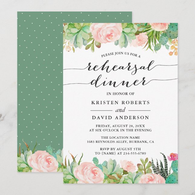 Rustic Succulent Cactus Wedding Rehearsal Dinner Invitation (Front/Back)
