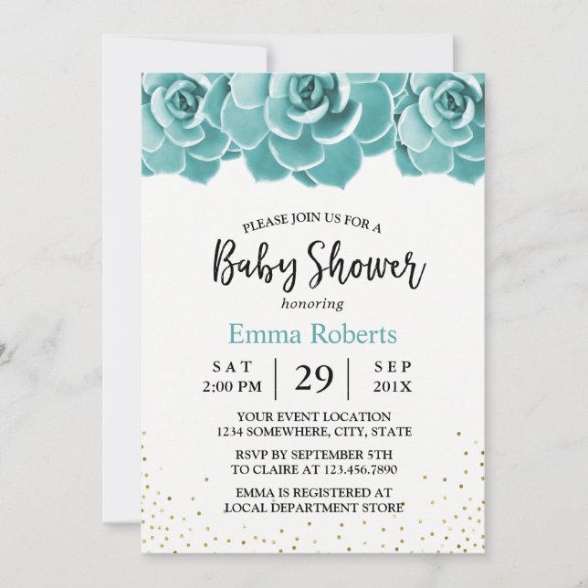 Rustic Succulent Floral Baby Shower Invitation (Front)