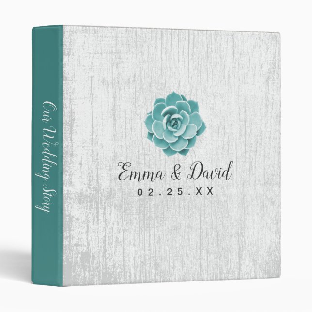 Rustic Succulent Floral Barn Wood Wedding Album Binder (Front/Spine)