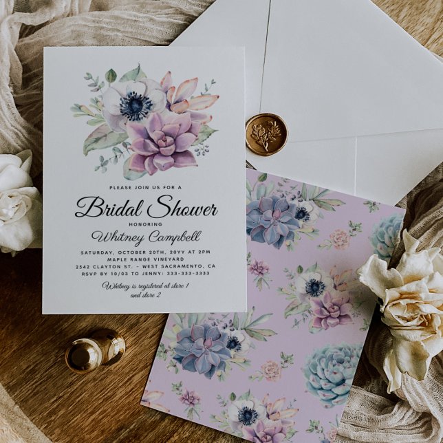 Rustic Succulent Floral Bloom Bridal Shower Invitation