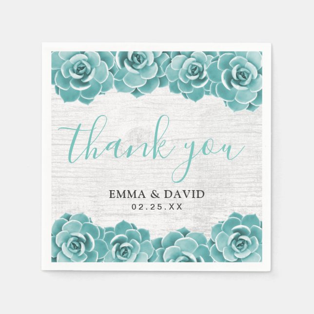 Rustic Succulent Floral Elegant Spring Wedding Paper Napkins (Front)