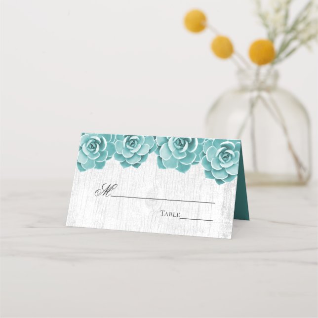 Rustic Succulent Floral Elegant Wedding Table Place Card (Front)