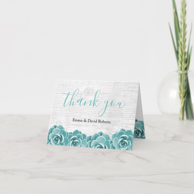 Rustic Succulent Floral Elegant Wedding Thank You Card (Front)