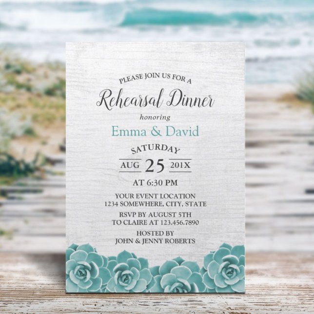 Rustic Succulent Floral Wedding Rehearsal Dinner Invitation (Creator Uploaded)