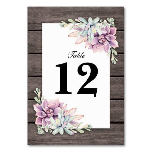 Rustic Succulent Floral Wedding Table Numbers - Country chic wedding table numbers featuring a rustic wood barn background, a succulent corner display and the reception table number. Click on the “Customize it” button for further personalization of this template. You will be able to modify all text, including the style, colors, and sizes. You will find matching items further down the page, if however you can't find what you looking for please contact me.