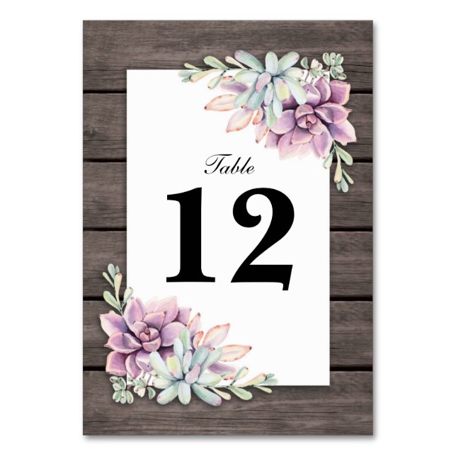 Rustic Succulent Floral Wedding Table Numbers (Front)