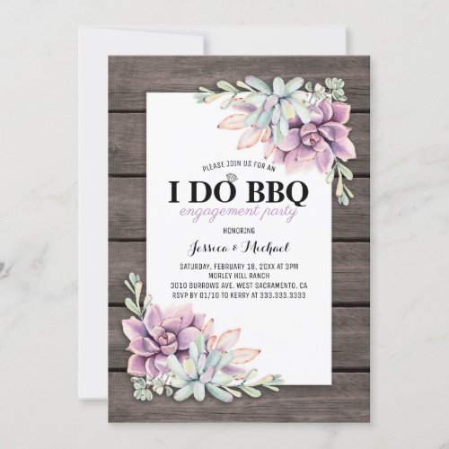 Rustic Succulent I Do BBQ Engagement Party Invitation - Country chic I do BBQ invitations featuring a rustic wood barn background, a succulent corner display and an engagement party template that is easy to personalize.
Click on the “Customize it” button for further personalization of this template. You will be able to modify all text, including the style, colors, and sizes.
You will find matching items further down the page, if however you can't find what you looking for please contact me.