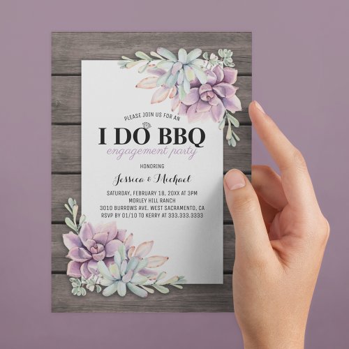 Rustic Succulent I Do BBQ Engagement Party Invitation