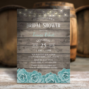 Rustic Succulent String Lights Bridal Shower Invitation by myinvitation at Zazzle