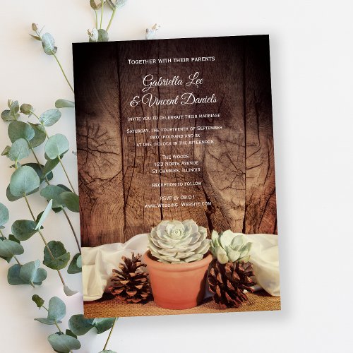 Rustic Succulents and Barn Wood Wedding Invitation