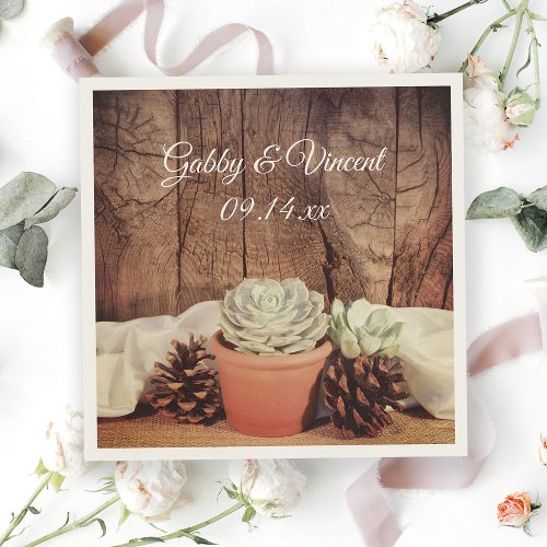 Rustic Succulents and Barn Wood Wedding Paper Napkins