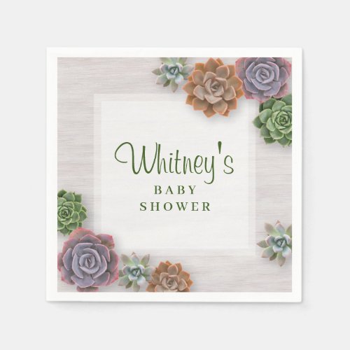 Rustic Succulents Baby Shower Napkins