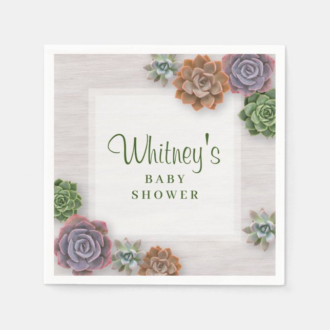 Rustic Succulents Baby Shower Napkins (Front)