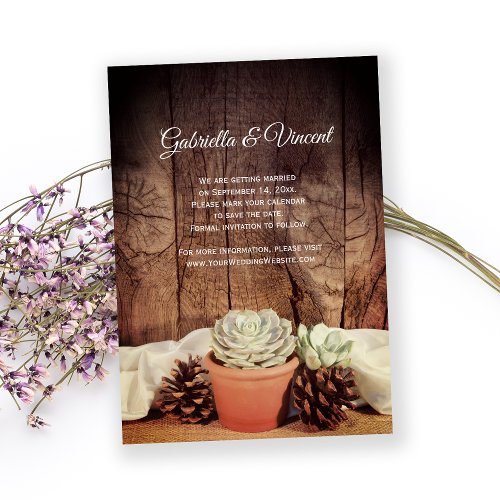 Rustic Succulents Barn Wood Wedding Save the Date Invitation