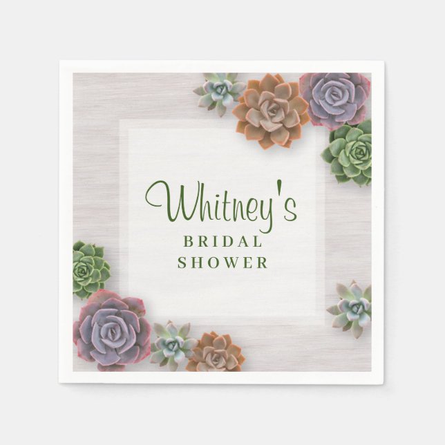 Rustic Succulents Bridal Shower Napkins (Front)