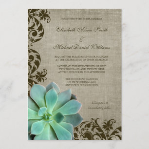 Rustic Succulents Brown Swirls Wedding Invitation
