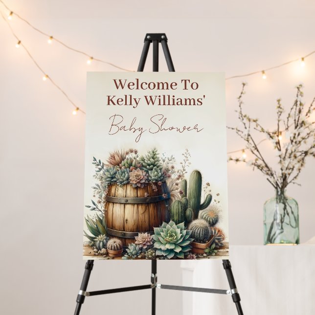 Rustic Succulents & Cacti Welcome Baby Shower Sign (In Situ (Stand))
