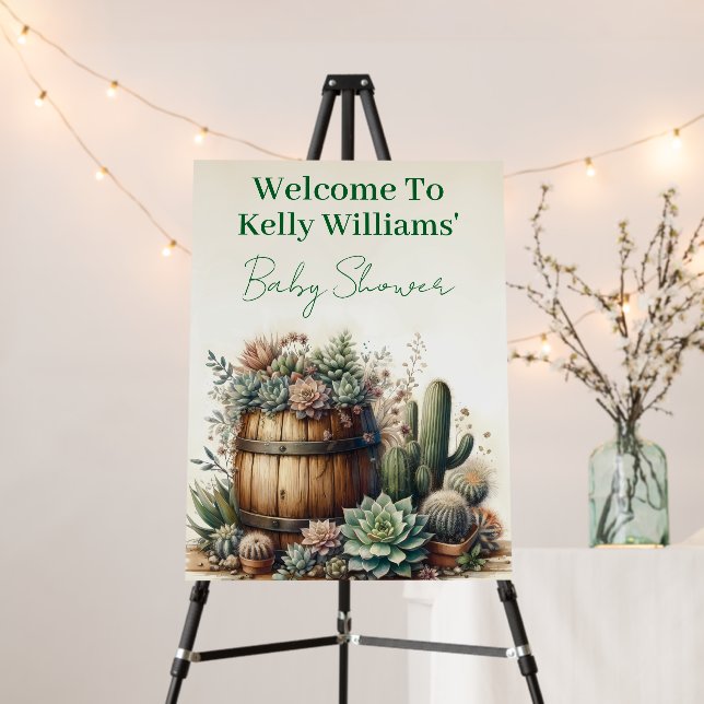 Rustic Succulents & Cacti Welcome Baby Shower Sign (In Situ (Stand))