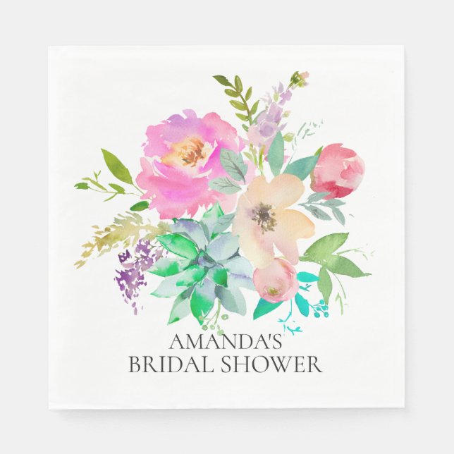 Rustic Succulents & Floral Shower Paper Napkins (Front)