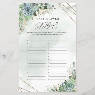 Rustic succulents greenery gold Baby Shower ABC