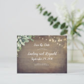 Rustic Succulents Greenery Save the Date Announcement Postcard (Standing Front)