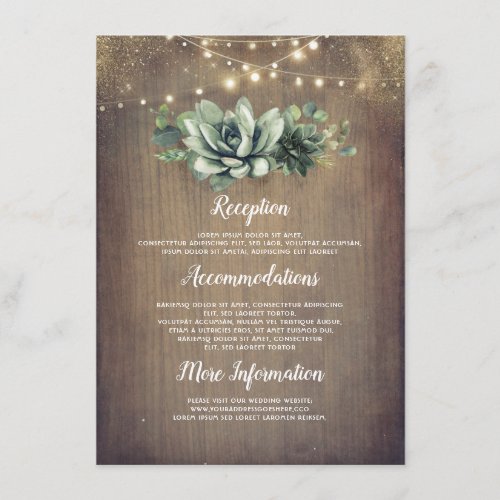 Rustic Succulents Greenery Wedding Information Enclosure Card
