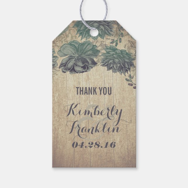Rustic Succulents Wooden Wedding Gift Tags (Front)