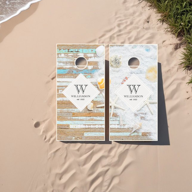 Rustic Summer Beach House Cornhole Set (Rustic Summer Beach House Cornhole Set)