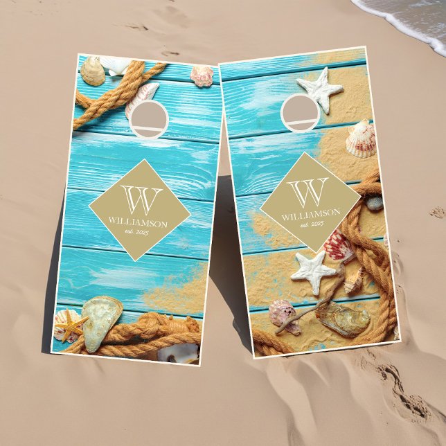 Rustic Summer Beach House Cornhole Set (Rustic Summer Beach House Cornhole Set)