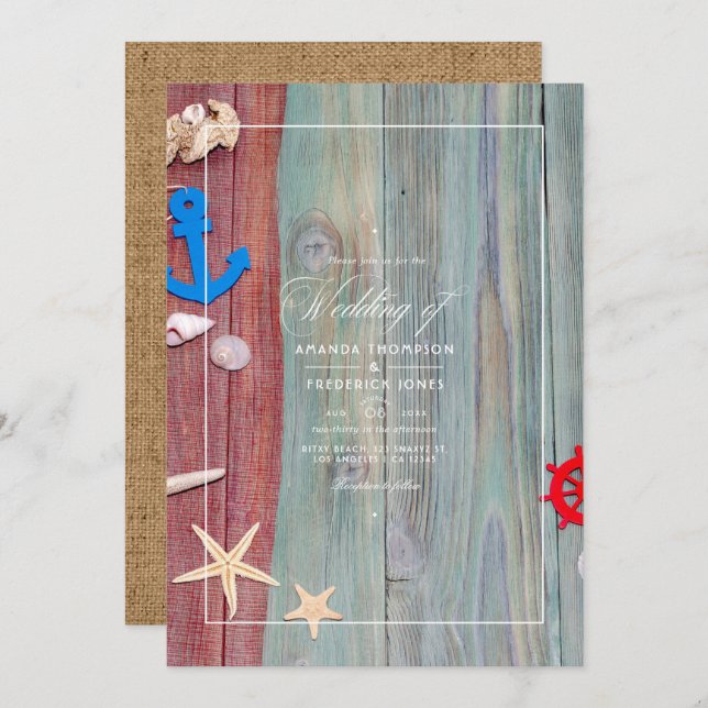 Rustic Summer Beach Nautical Wedding Invitation (Front/Back)