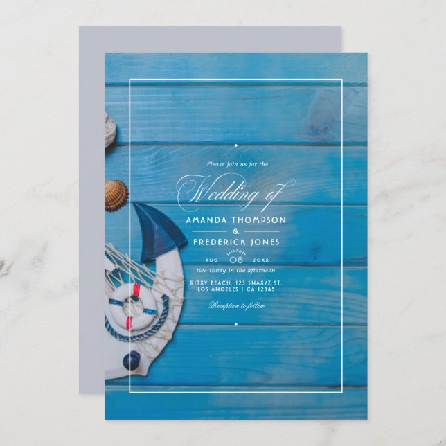 Rustic Summer Beach Nautical Wedding Invitation (Front/Back)