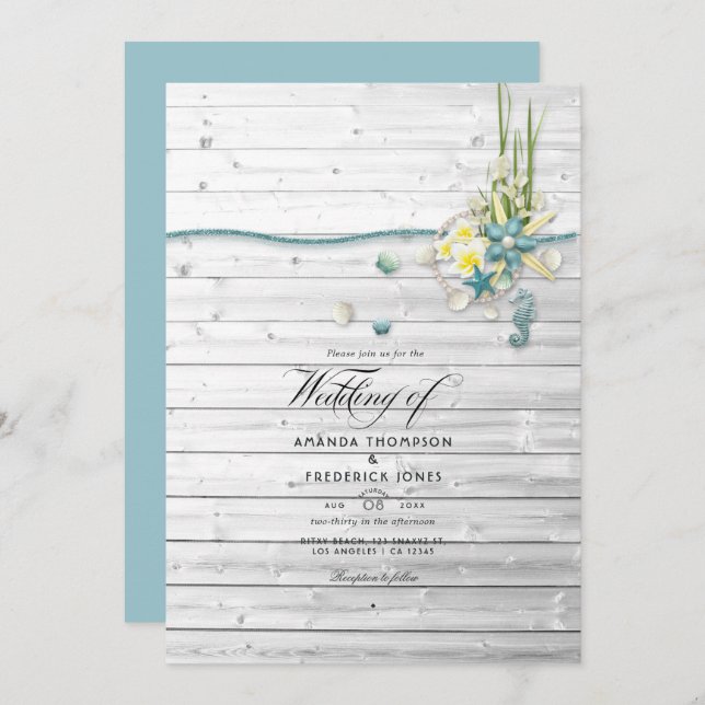 Rustic Summer Beach  QR Code RSVP Wedding Invitation (Front/Back)