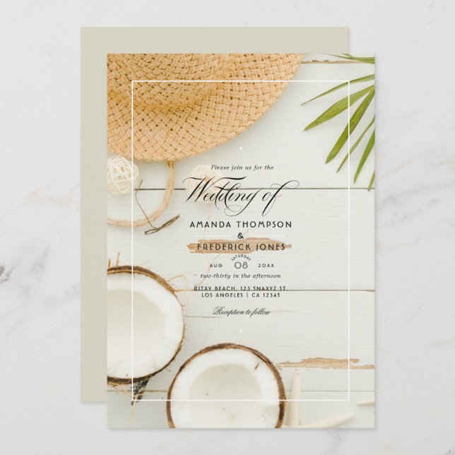 Rustic Summer Beach Wedding Invitation (Front/Back)