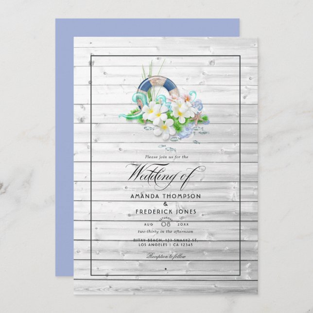 Rustic Summer Beach Wedding Photo Invitation (Front/Back)