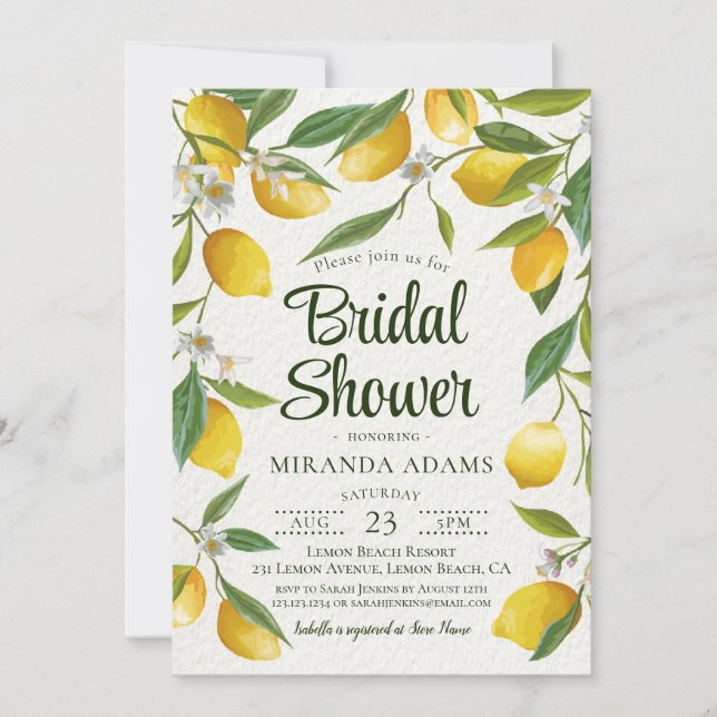 Rustic Summer Boho Lemon Bridal Shower Invitation (Front)