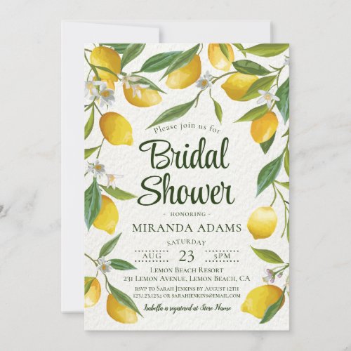 Rustic Summer Boho Lemon Bridal Shower Invitation