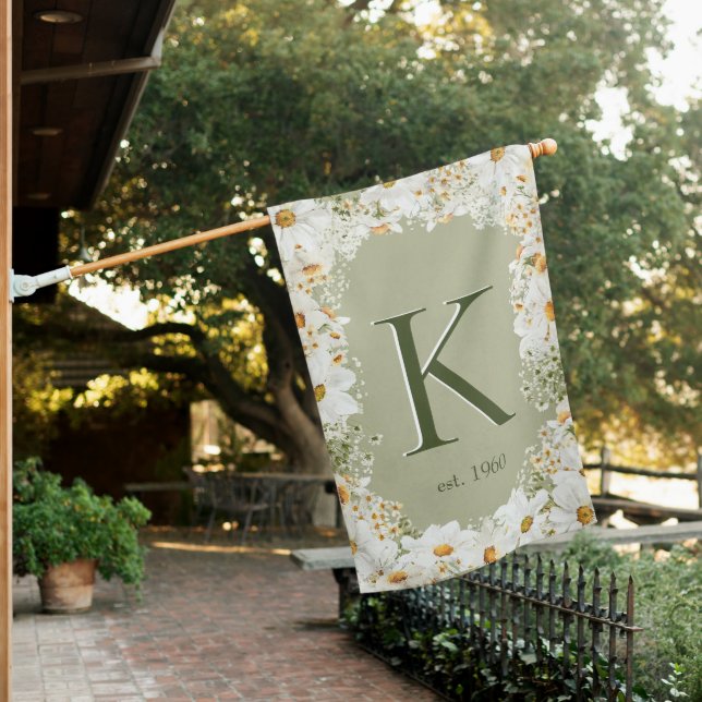 Rustic Summer Daisies Weatherproof House Flag (In SItu)