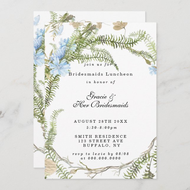 Rustic Summer Fern Bridesmaids Luncheon Invites (Front/Back)