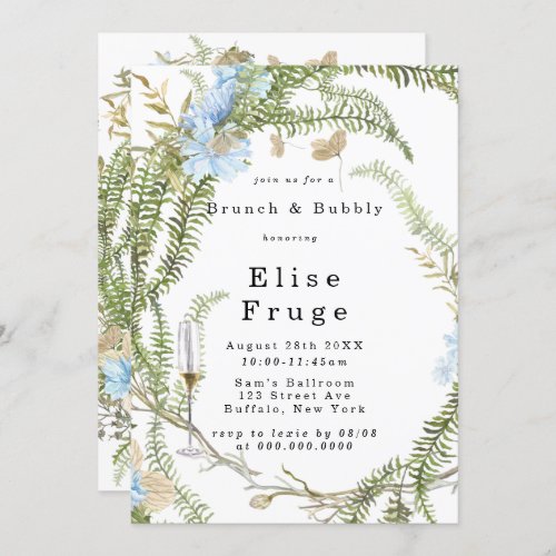 Rustic Summer Fern Wreath Brunch  Bubbly Invitati Invitation