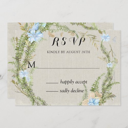 Rustic Summer Fern Wreath Wedding Rsvp Invitation